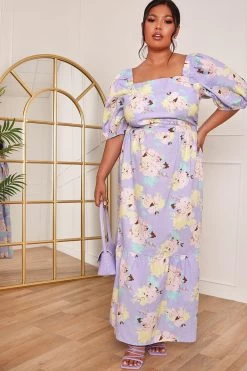 Chi Chi London Plus Size Floral Printed Tie Back Maxi Dress