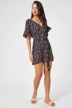 Dusk Ditsy Floral Print Playsuit -Fashion Women P98062s3