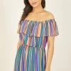 Yumi Rainbow Stripe Bardot Maxi Dress