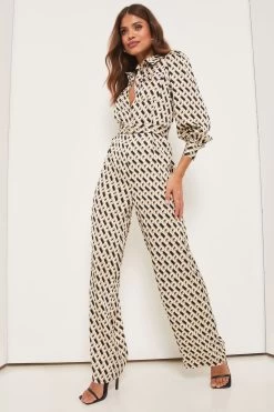 Lipsy Belted Shirt Long Sleeve Wide Leg Jumpsuit