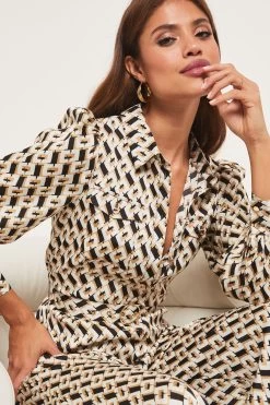 Lipsy Belted Shirt Long Sleeve Wide Leg Jumpsuit -Fashion Women Q32084s4