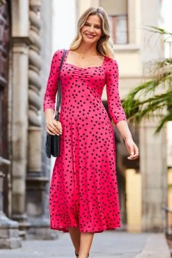 Sosandar Ruched Neck Midi Dress -Fashion Women Q32996s2