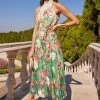V&A L Love & Roses Printed Halter Pleated Midi Dress -Fashion Women Q33419s