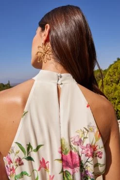 V&A L Love & Roses Printed Halter Pleated Midi Dress -Fashion Women Q33419s3