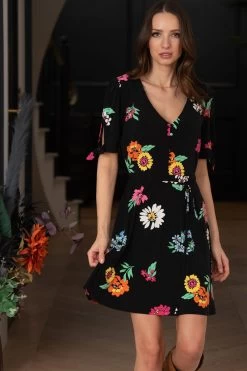 Pour Moi Bella Slinky Recycled Jersey Tie Sleeve Tea Dress -Fashion Women Q34941s3