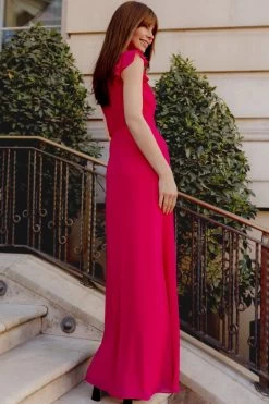 TFNC One Shoulder Flutter Sleeve Maxi Dress -Fashion Women Q35457s3