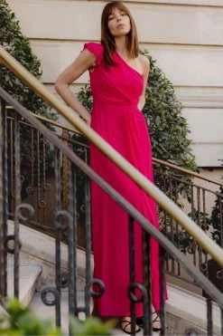 TFNC One Shoulder Flutter Sleeve Maxi Dress -Fashion Women Q35457s4