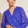 Love & Roses Sheer V-Neck Long Sleeve Over The Head Blouse -Fashion Women Q36143s