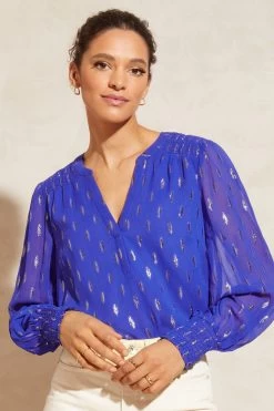 Love & Roses Sheer V-Neck Long Sleeve Over The Head Blouse
