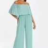 Quiz Chiffon Bardot Pleated Tiered Palazzo Jumpsuit -Fashion Women Q37287s
