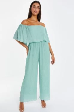 Quiz Chiffon Bardot Pleated Tiered Palazzo Jumpsuit