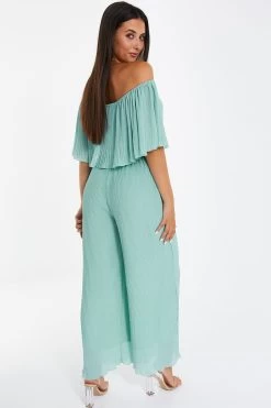 Quiz Chiffon Bardot Pleated Tiered Palazzo Jumpsuit -Fashion Women Q37287s3