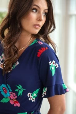 Pour Moi Megan Slinky Recycled Stretch Frill Detail Midi Wrap Dress -Fashion Women Q38007s2