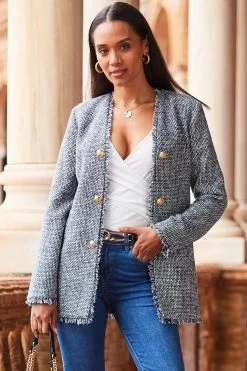 Sosandar Boucle Longline Edge To Edge Jacket