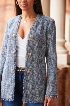 Sosandar Boucle Longline Edge To Edge Jacket -Fashion Women Q38102s4