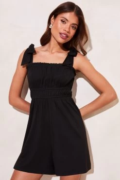 Lipsy Bow Strap Ruched Waist Playsuit