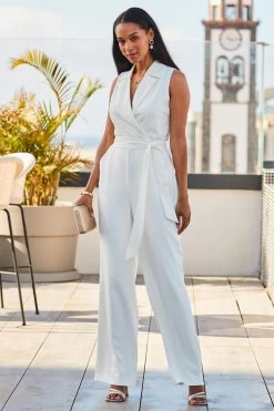 Sosandar Wide Leg Halterneck Tailored Jumpsuit
