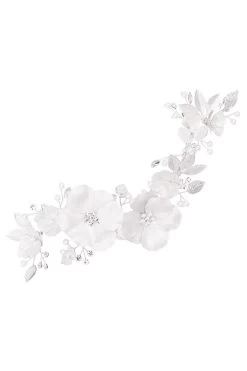 Jon Richard Silver Plated Enamel Petal And Crystal Leaves Hair Slide - Gift Pouch