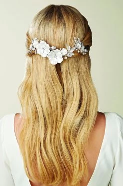 Jon Richard Silver Plated Enamel Petal And Crystal Leaves Hair Slide - Gift Pouch -Fashion Women R22673s3