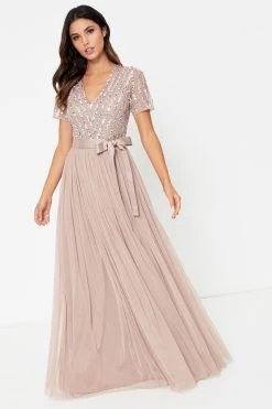 Maya Chevron Sequin Maxi Dress -Fashion Women R43289s4