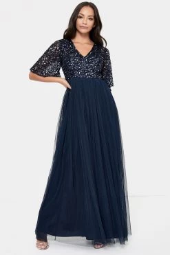 Maya V-Neck Delicate Sequin Maxi Dress
