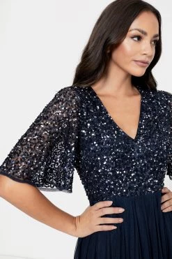 Maya V-Neck Delicate Sequin Maxi Dress -Fashion Women R50276s3