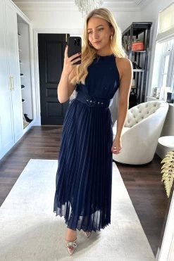 Style Cheat Luisa Halter Pleated Maxi Dress