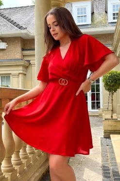 Girl In Mind Elise Short Sleeve Gold Buckle Skater Dress -Fashion Women R71935s3