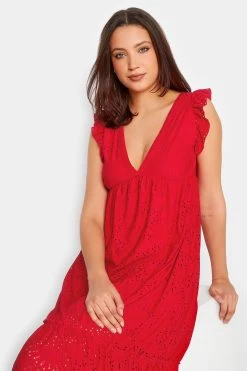 Long Tall Sally Deep V Broderie Tiered Maxi Dress -Fashion Women R72159s4