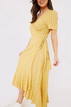 In The Style Carys Whittaker Tie Wrap Frill Midi Dress -Fashion Women R72582s3