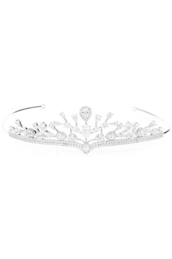Jon Richard Aurora Silver Plated Cubic Zirconia Halo Pear Statement Crown Tiara - Gift Pouch