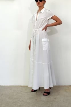 Religion Utility Inspired Maxi Shirt Dress With Patch Pockets