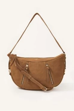 Monsoon Natural Dana Zip Suede Shoulder Bag