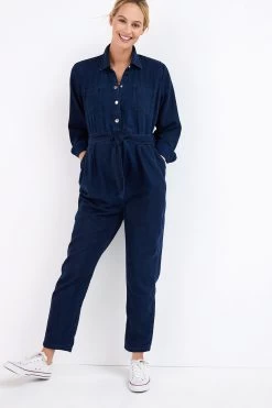 Next Dark Wash Denim Maternity/Nursing Button Denim Jumpsuit
