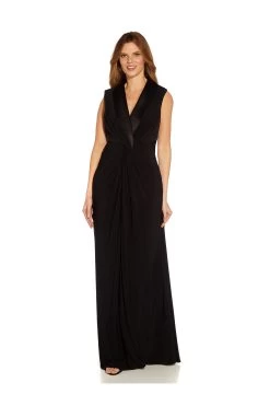 Adrianna Papell Black Plus Jersey Tuxedo Gown