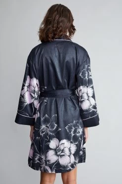 B By Ted Baker Navy Blue/Lilac Purple Jacquard Spot Satin Dressing Gown -Fashion Women T12 486s3