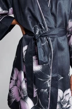 B By Ted Baker Navy Blue/Lilac Purple Jacquard Spot Satin Dressing Gown -Fashion Women T12 486s4