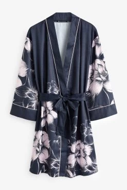 B By Ted Baker Navy Blue/Lilac Purple Jacquard Spot Satin Dressing Gown -Fashion Women T12 486s6
