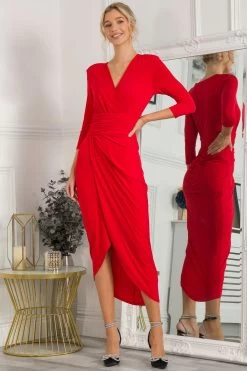 Jolie Moi Red Parris Jersey Draped Bodycon Dress