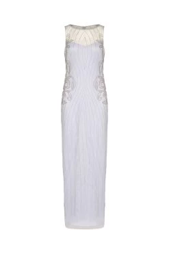 Adrianna Papell Studio White Beaded Long Dress -Fashion Women T22722s4