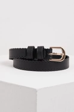 Oliver Bonas Black Scalloped Skinny Waist Belt