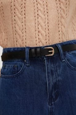 Oliver Bonas Black Scalloped Skinny Waist Belt -Fashion Women T23156s3