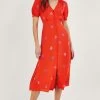 Monsoon Orange Ollie Embroidered Tea Dress In Sustainable Viscose -Fashion Women T24601s
