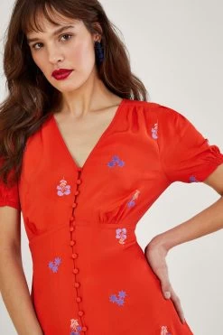 Monsoon Orange Ollie Embroidered Tea Dress In Sustainable Viscose -Fashion Women T24601s2