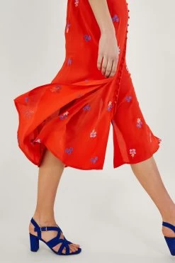 Monsoon Orange Ollie Embroidered Tea Dress In Sustainable Viscose -Fashion Women T24601s3
