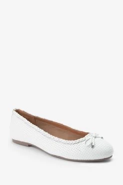 Next White Leather Weave Ballerinas -Fashion Women T28957s5