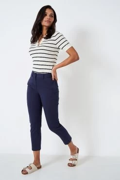 Crew Clothing Company Blue Cotton Fitted Casual Trousers -Fashion Women T51061s3