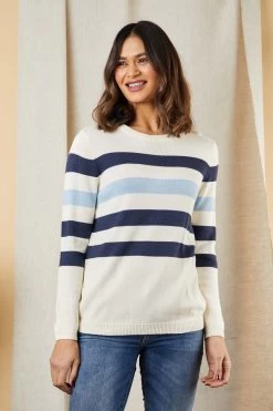 Lakeland Leather Blue Seven Relaxed Striped Jumper