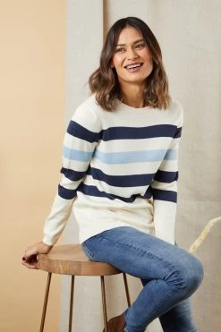 Lakeland Leather Blue Seven Relaxed Striped Jumper -Fashion Women T51543s4