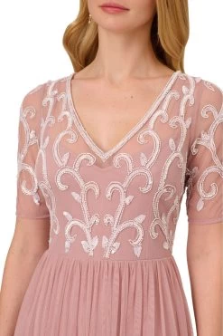 Adrianna Papell Pink Studio Beaded Mesh Covered Gown -Fashion Women T55345s3